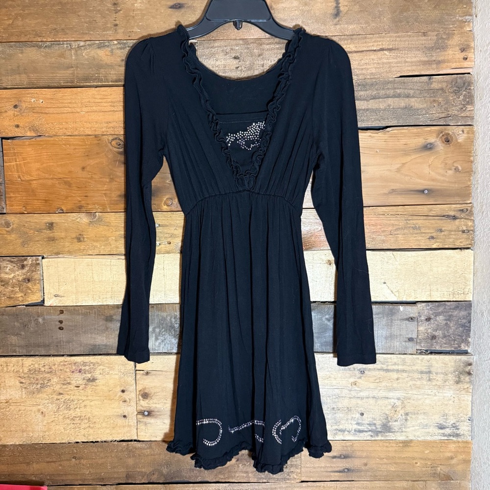 Girls Shyanne Black Ruffle Dress with Rhinestones size 10/12 (?)‎